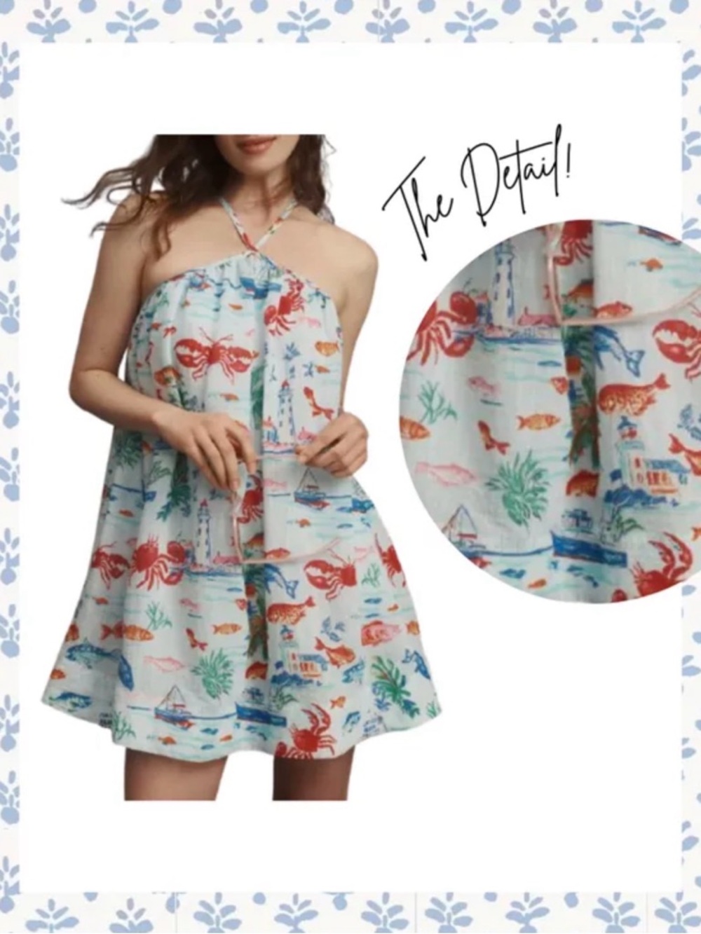 Maeve Sea Life Halter Sundress in Light Aqua